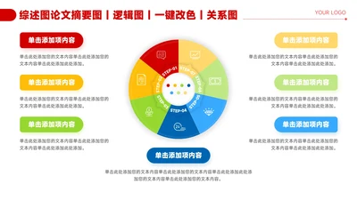 红色简约风7项圆形关系图PPT