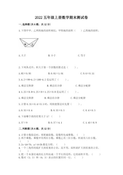 2022五年级上册数学期末测试卷（达标题）word版.docx