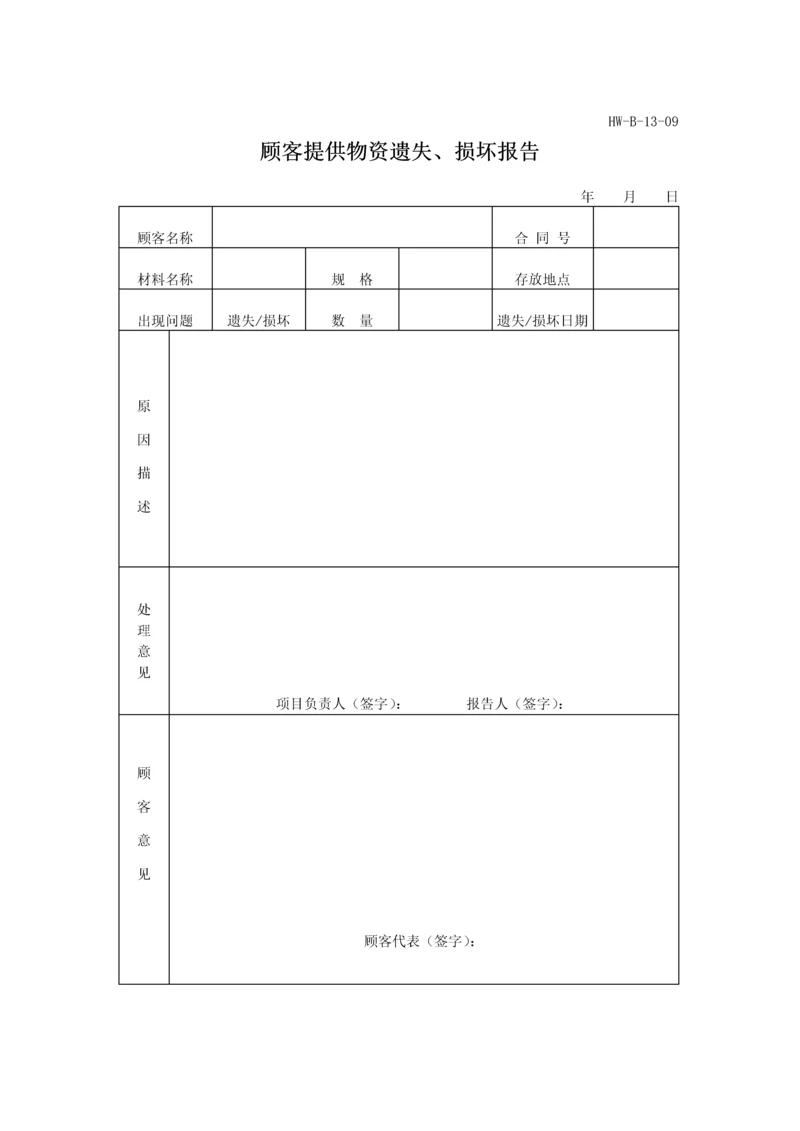 顾客提供物资遗失、损坏报告.docx