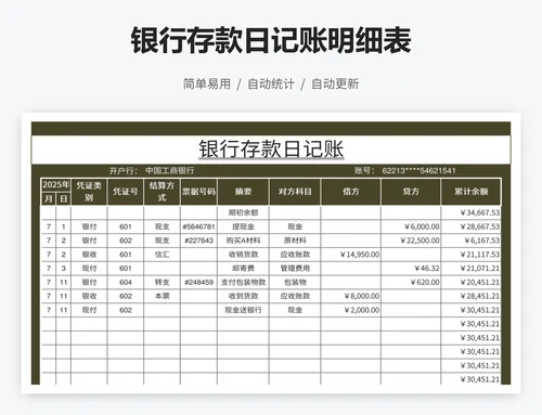 银行存款日记账明细表