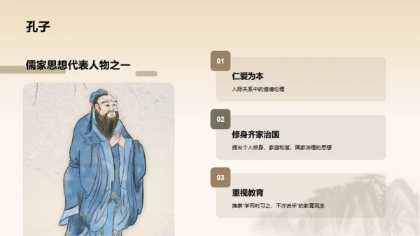 黄色插画复古中式中国哲学文化PPT模板