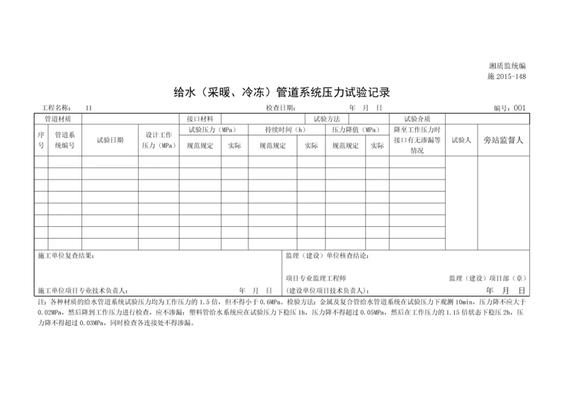 给水(采暖、冷冻)管道系统压力试验记录.docx