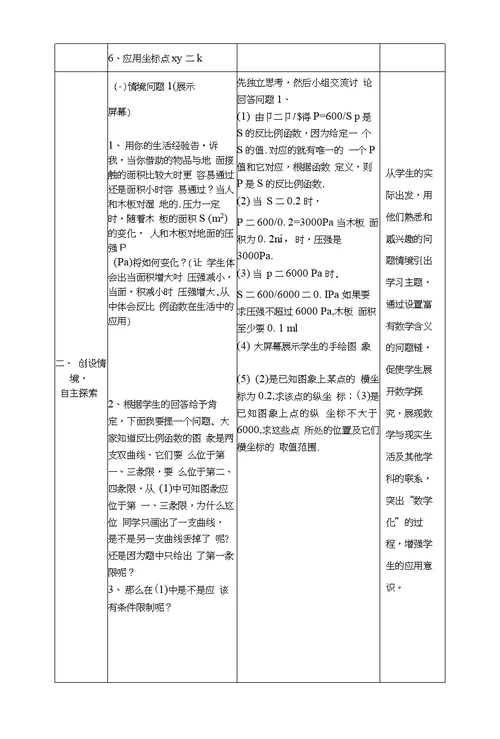 山东省龙口市兰高镇兰高学校九年级上学期数学教案：第一章反比例函数应用