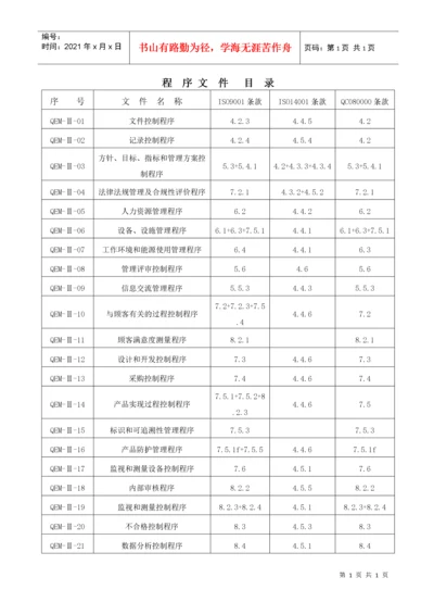 ISO9001、ISO14001、QC080000质量体系程序文件大全.docx