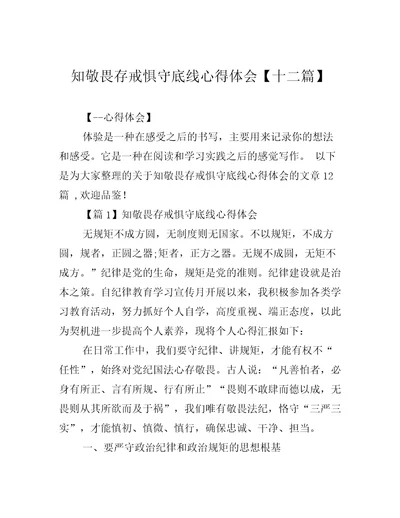 知敬畏存戒惧守底线心得体会十二篇