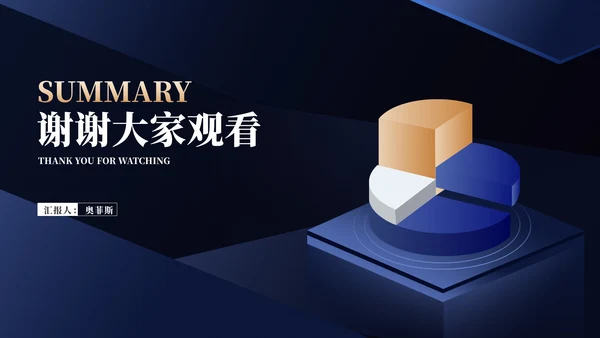 深蓝商务风饼状图年度述职汇报PPT模板
