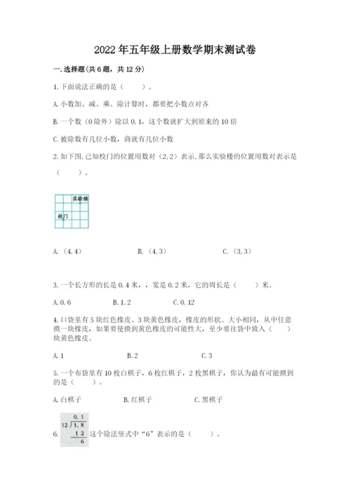 2022年五年级上册数学期末测试卷【典优】.docx