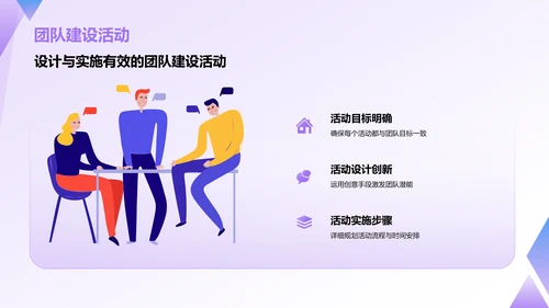 紫色插画风管理者如何带好团队——团队建设讲座PPT模板