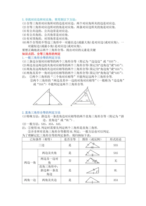 2022-2023初中数学人教版八上第十二章---全等三角形期末复习讲义