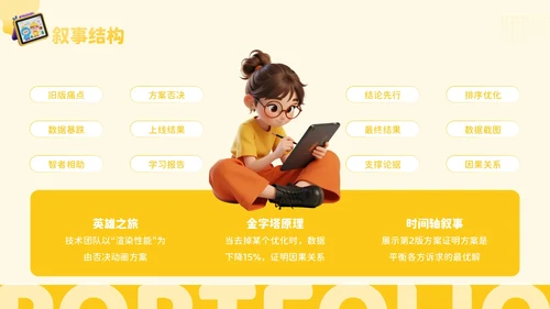 橙黄色3D风艺术设计师个人作品集PPT模板