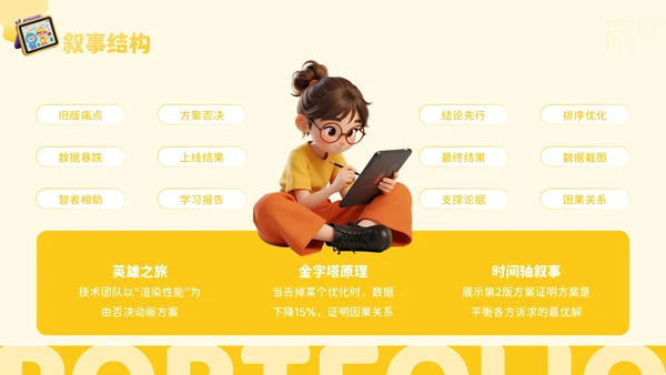 橙黄色3D风艺术设计师个人作品集PPT模板