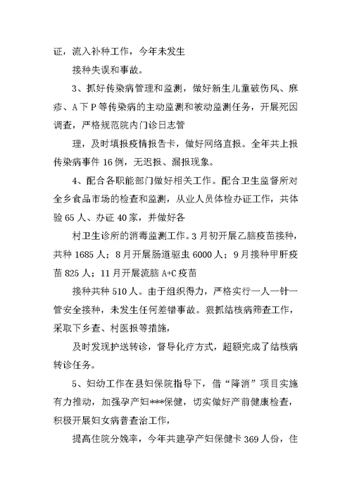XX年度XX乡镇卫生院工作总结