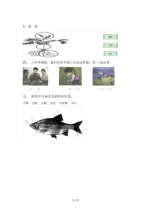 湘教版一年级科学上册期中考试及答案【通用】