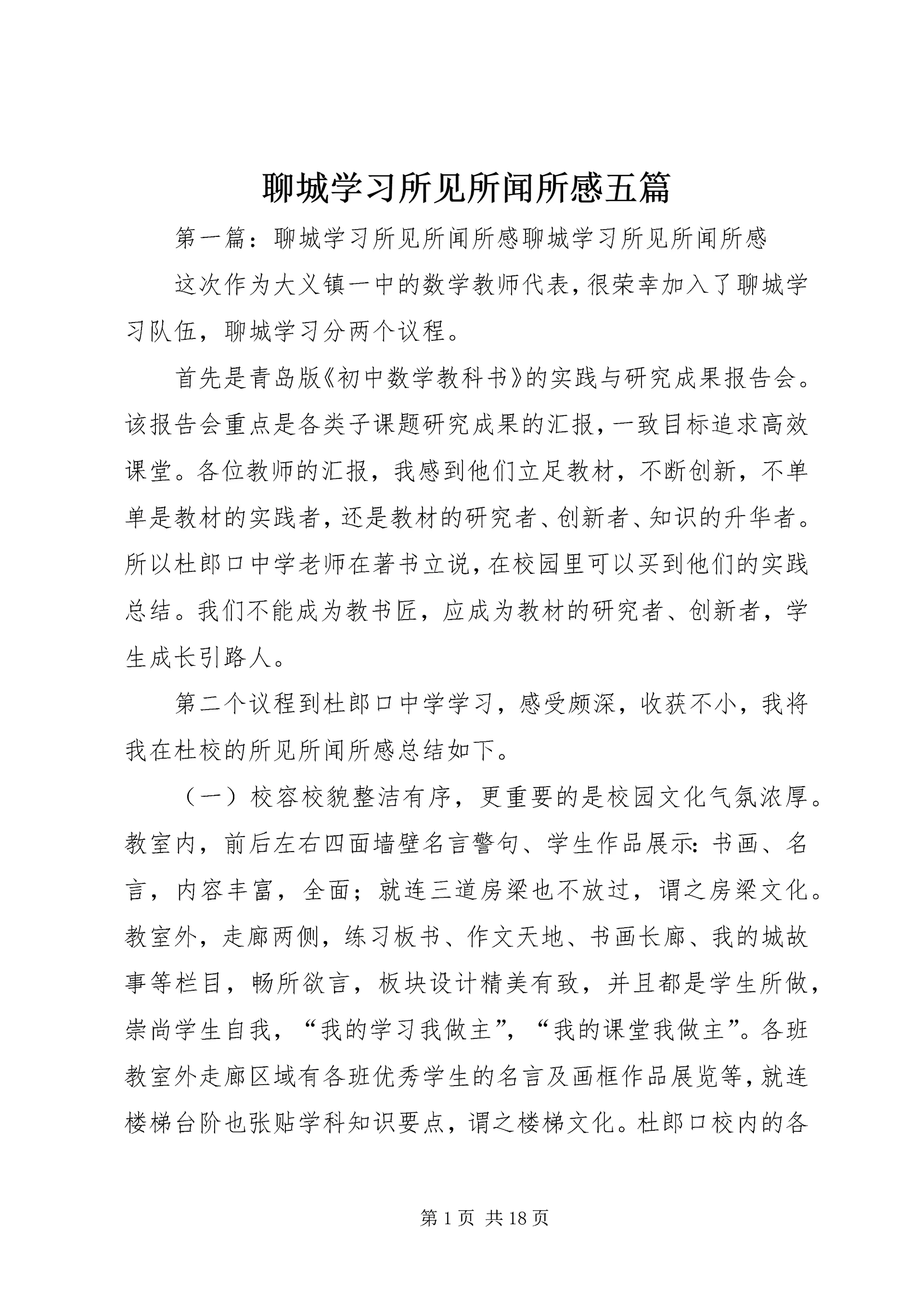 聊城学习所见所闻所感五篇.docx