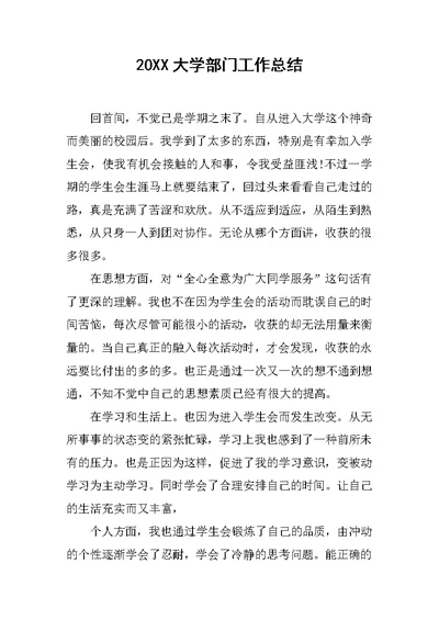 20XX大学部门工作总结