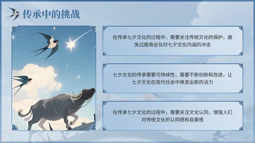 浅蓝色中国风七夕文化传承主题班会PPT模板