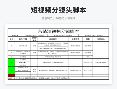 某某短视频脚本分镜头