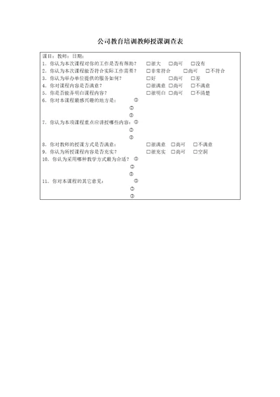 公司教育培训教师授课调查表