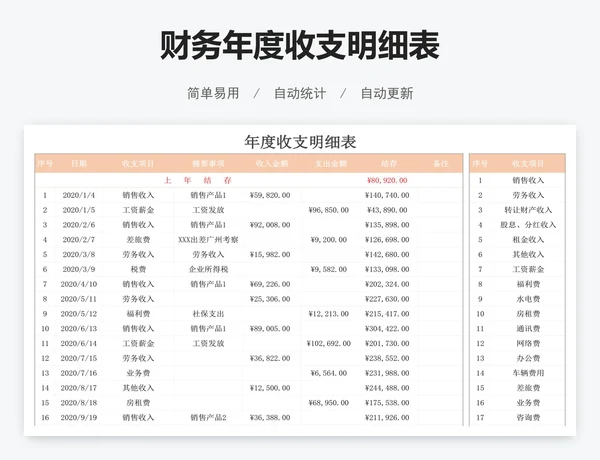 财务年度收支明细表