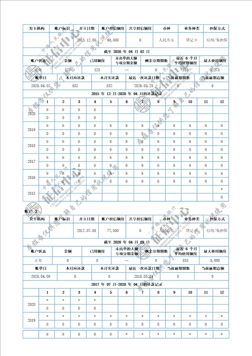 最新版个人征信报告模板2020年word版可编辑带水印