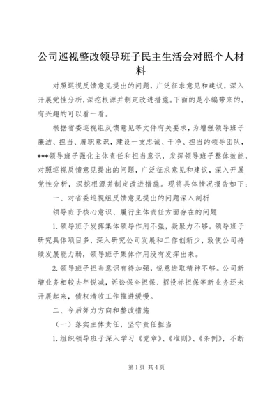 公司巡视整改领导班子民主生活会对照个人材料.docx