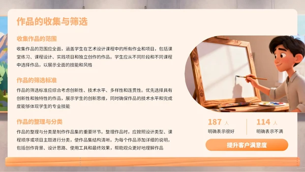 橙黄色卡通风艺术作品集PPT