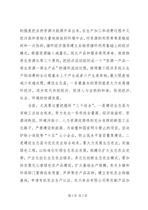 副县长在生态县建设专题会讲话.docx