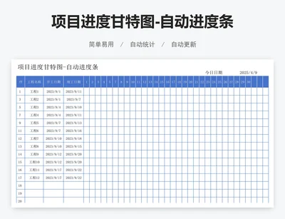 项目进度甘特图-自动进度条