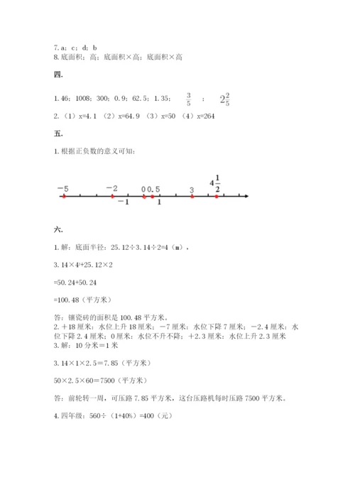 河南省平顶山市六年级下册数学期末考试试卷及一套参考答案.docx