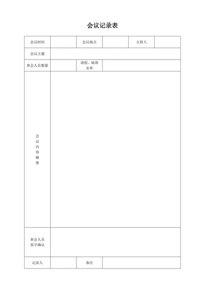 会议记录表实用