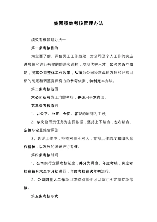 集团绩效考核管理办法
