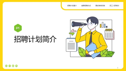 黄色插画风春招招聘方案PPT模板