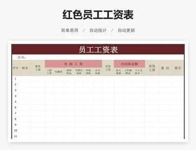 红色员工工资表