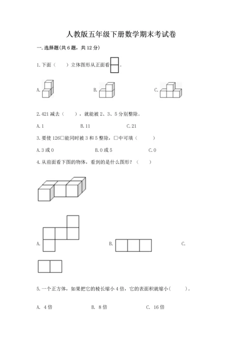 人教版五年级下册数学期末考试卷附答案解析.docx
