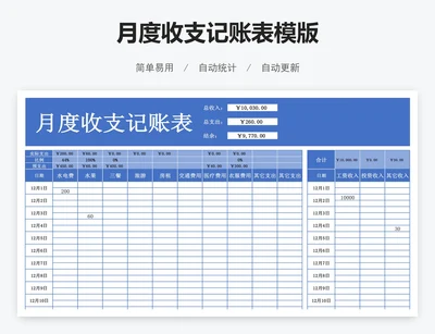 月度收支记账表模版