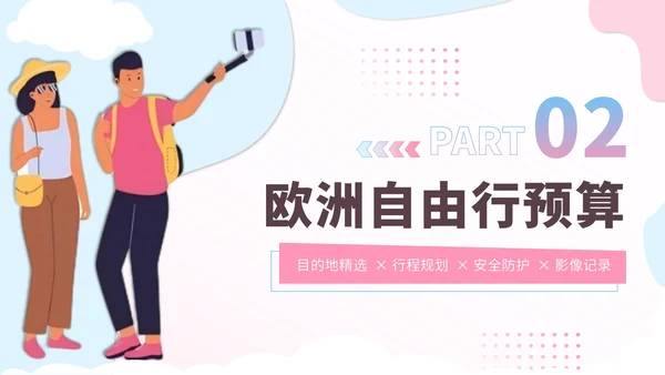 粉蓝色创意卡通风暑假旅游全攻略PPT模板