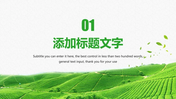 绿色唯美清新茶园文化茶艺品茶论道PPT模板