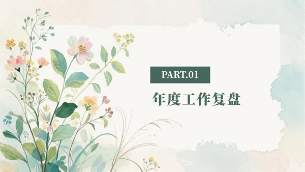 绿色水彩小清新花团锦簇汇报PPT模板