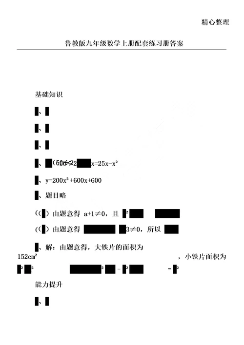 鲁教版九年级数学上册配套练习册答案