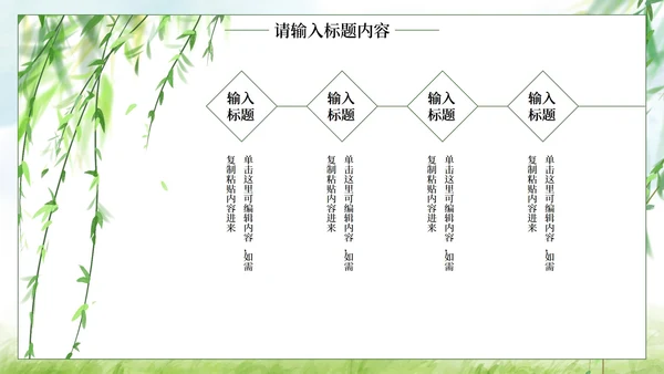 绿色水彩柳条古风国风教学模板PPT模板