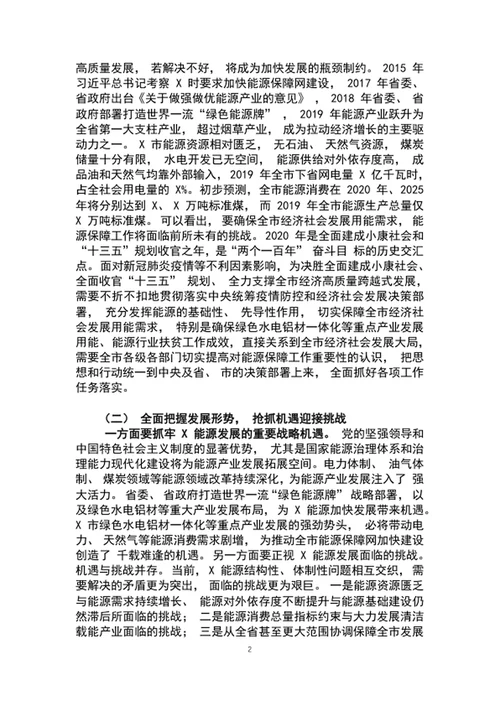 勇于担当奋力拼搏市能源工作会议上的讲话