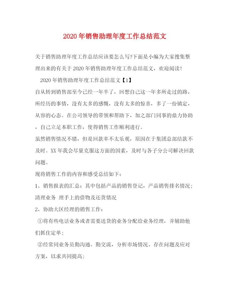 精编之年销售助理年度工作总结范文.docx