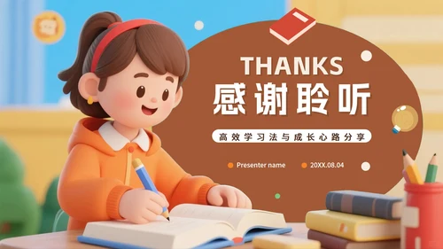 棕色3D卡通风学习经验分享主题班会PPT模板