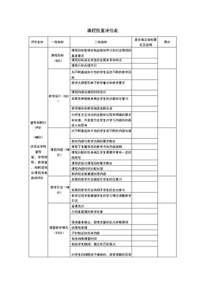 课程质量评价表