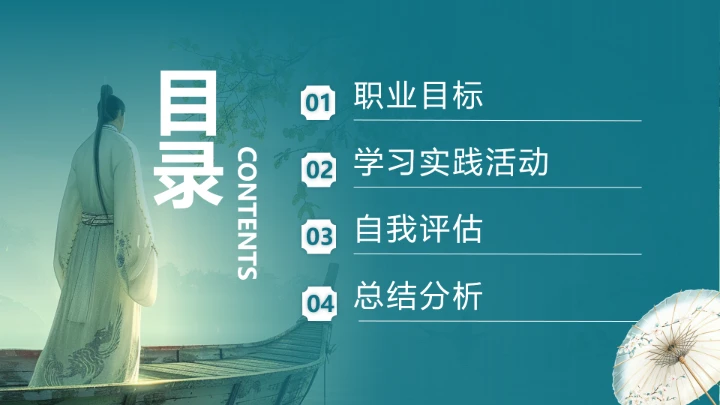 绿色中国风汉语言文学专业大学生职业生涯规划发展展示PPT模版