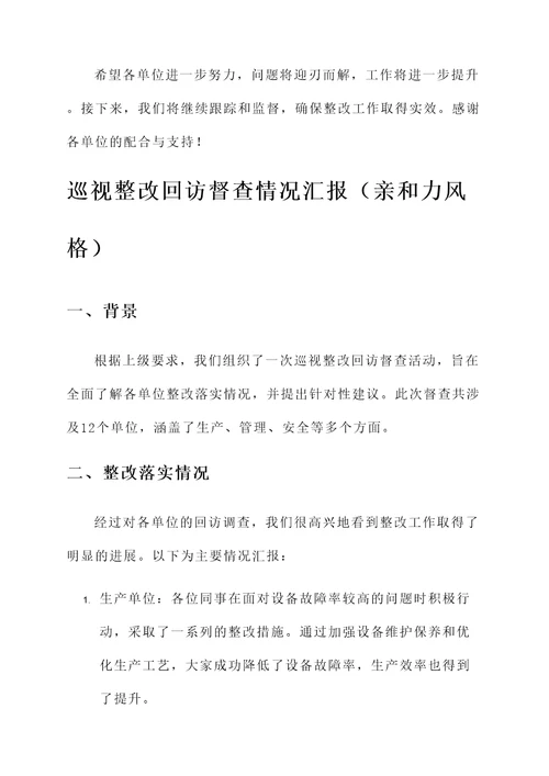 巡视整改回访督查情况汇报