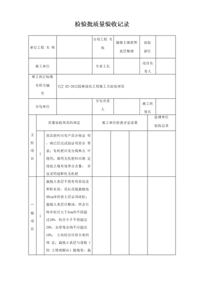 栽植土施肥和表层整理检验批质量验收记录