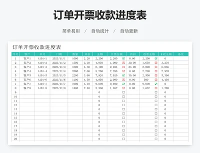 订单开票收款进度表
