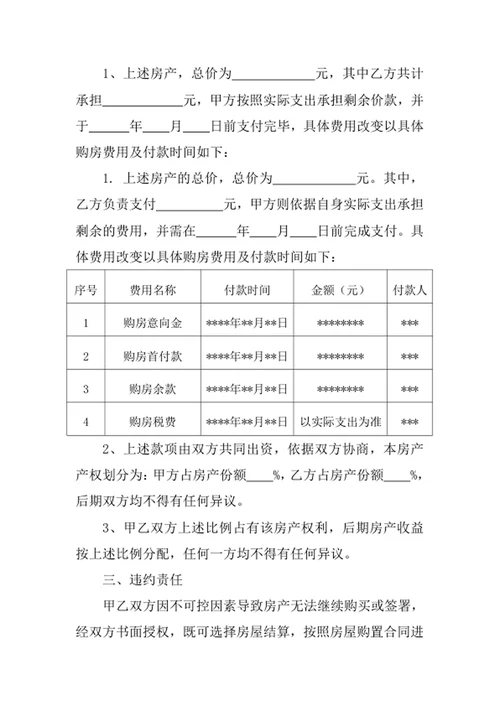 婚前合伙购房协议书