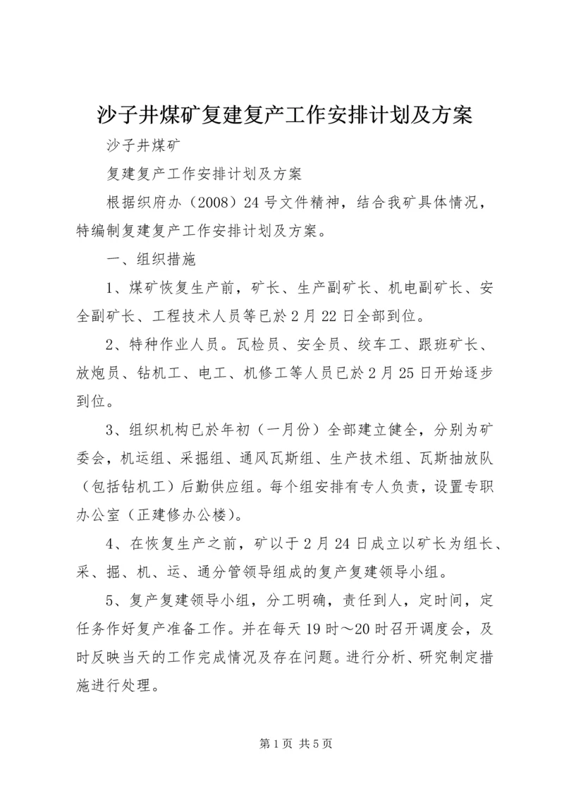 沙子井煤矿复建复产工作安排计划及方案.docx